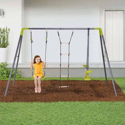 Garden swings for children with climbing ladder and seesaw