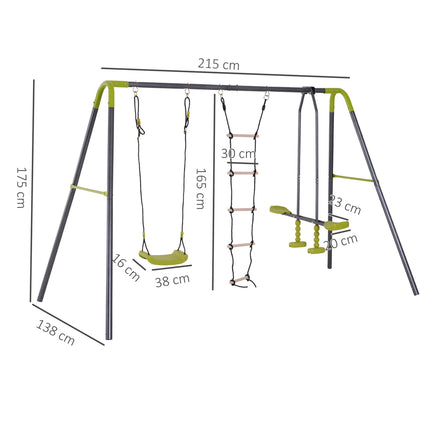 Garden swings for children with climbing ladder and seesaw