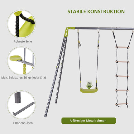 Garden swings for children with climbing ladder and seesaw