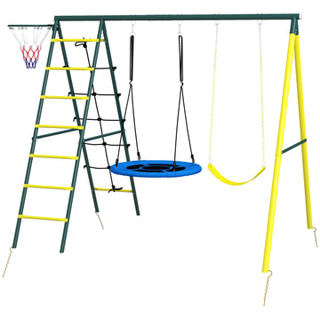 Children's 4-in-1 swing set with bars and ladder, steel