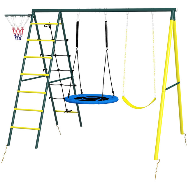 Children's 4-in-1 swing set with bars and ladder, steel