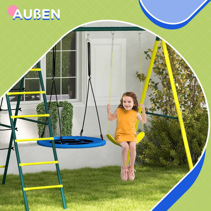 Children's 4-in-1 swing set with bars and ladder, steel