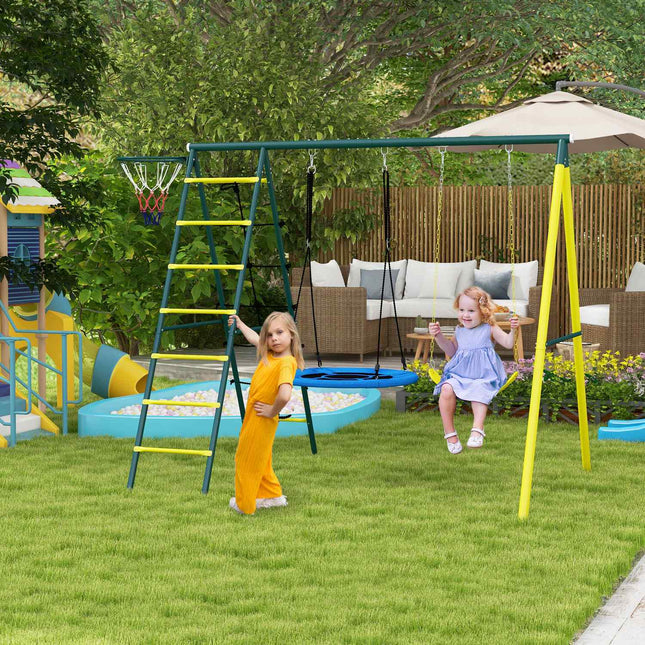 Children's 4-in-1 swing set with bars and ladder, steel