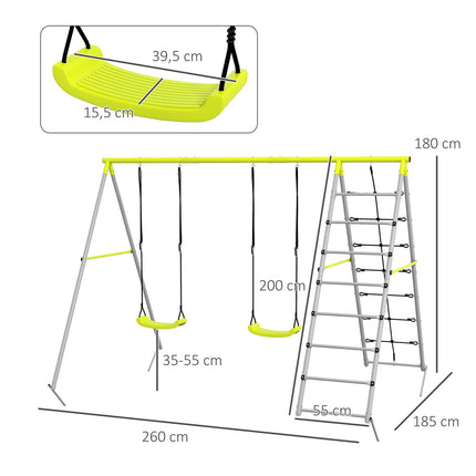 Swing for children with climbing net and ladder - Green