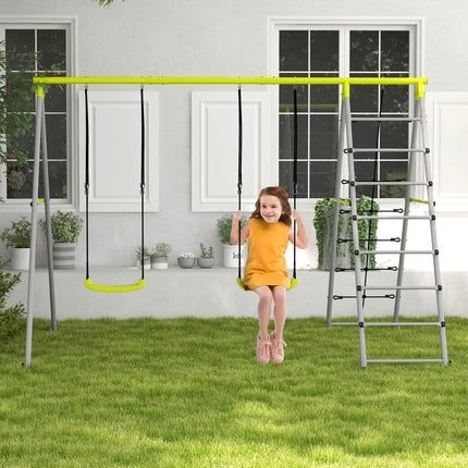 Swing for children with climbing net and ladder - Green