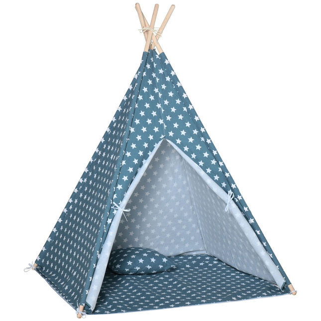 Foldable blue teepee tent for children for indoor/outdoor play