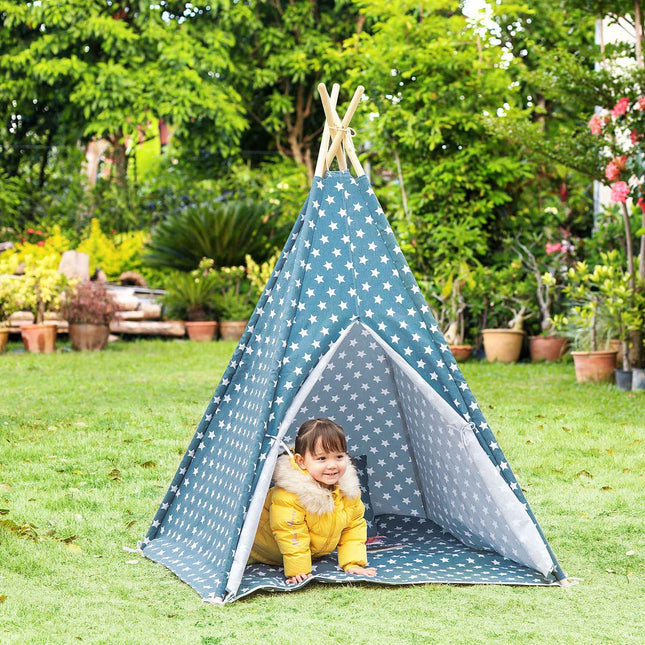 Foldable blue teepee tent for children for indoor/outdoor play