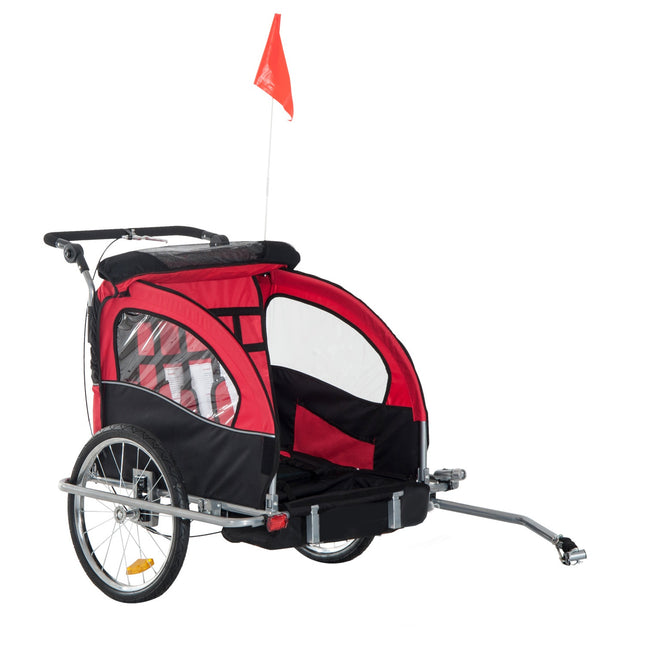 Children's bicycle stroller, foldable with rain cover, red