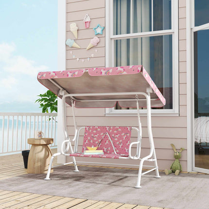 Children's 2-Seater Swing with Adjustable Canopy, Pink
