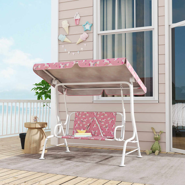 Children's 2-Seater Swing with Adjustable Canopy, Pink