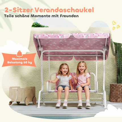 Children's 2-Seater Swing with Adjustable Canopy, Pink