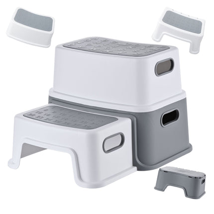 Children's 2-Step Stool, Non-Slip, Grey/White