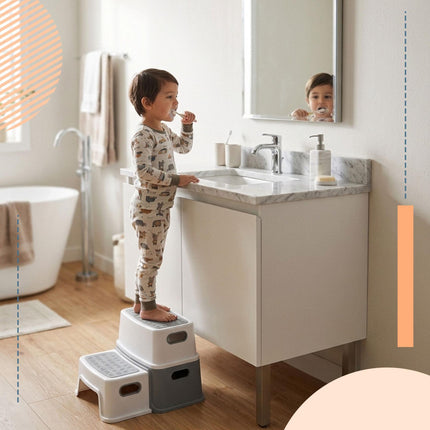 Children's 2-Step Stool, Non-Slip, Grey/White