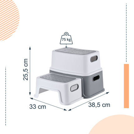 Children's 2-Step Stool, Non-Slip, Grey/White