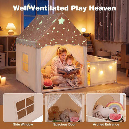 Children's 2-in-1 Play Tent with Glow Stars, Beige, 170x120x137 cm