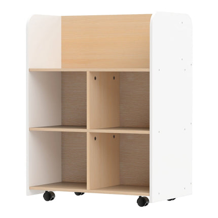 Children's 3-Tier Bookshelf with Wheels, Dual-Sided Display