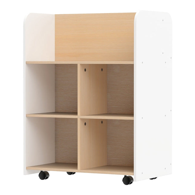 Children's 3-Tier Bookshelf with Wheels, Dual-Sided Display