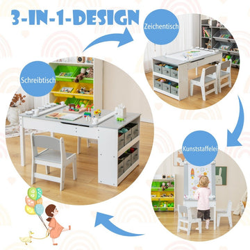Children's 3-in-1 Activity Table with Easel & Storage