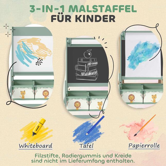 Children's 3-in-1 Easel with Chalkboard, Whiteboard, Paper Roll