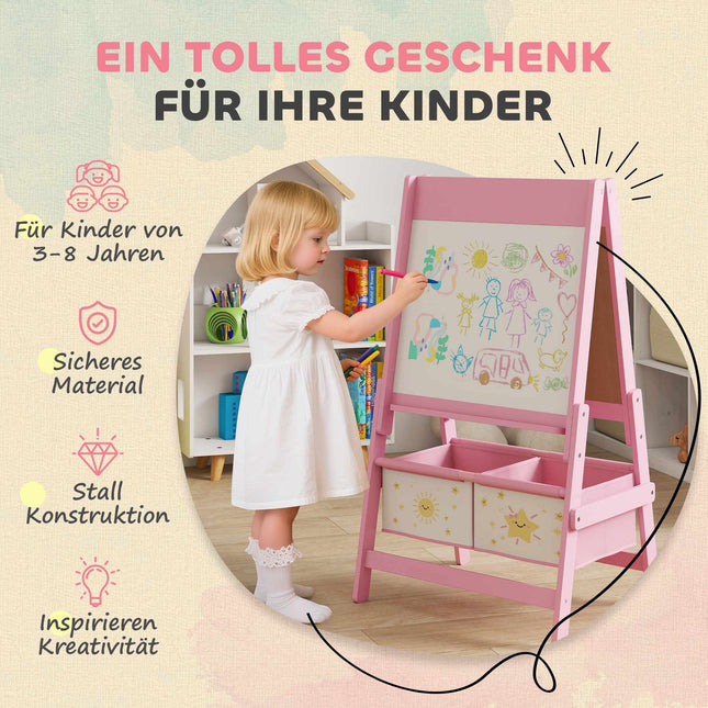 Children's 3-in-1 Easel with Chalkboard, Whiteboard, Pink