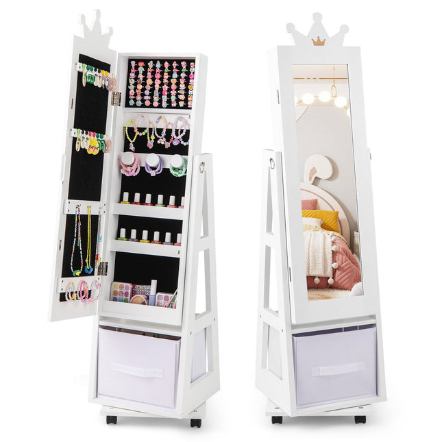 Children's 3-in-1 Jewelry Cabinet with Mirror, 360° Rotating