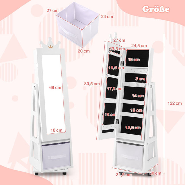 Children's 3-in-1 Jewelry Cabinet with Mirror, 360° Rotating