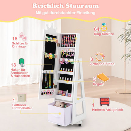 Children's 3-in-1 Jewelry Cabinet with Mirror, 360° Rotating