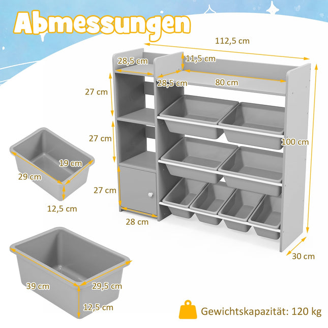 Children's 4-Tier Toy Organizer with 8 Bins, 2 Shelves