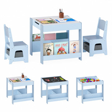 Children's 4-in-1 Table & Chair Set with Chalkboard, Blue
