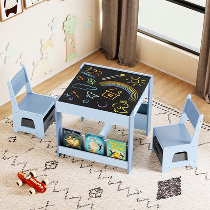 Children's 4-in-1 Table & Chair Set with Chalkboard, Blue