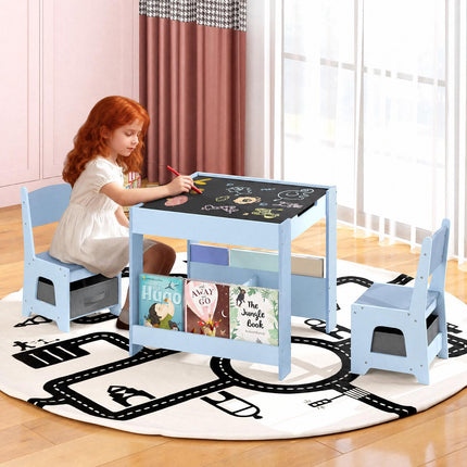 Children's 4-in-1 Table & Chair Set with Chalkboard, Blue