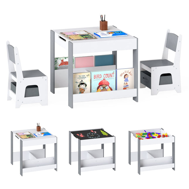 Children's 4-in-1 Table & Chair Set with Storage, Grey