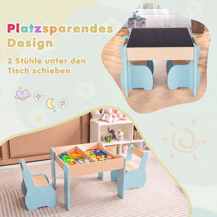 Children's 4-in-1 Wooden Table Set with Chalkboard & Storage
