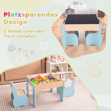 Children's 4-in-1 Wooden Table Set with Chalkboard & Storage