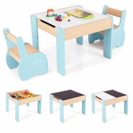 Children's 4-in-1 Wooden Table Set with Chalkboard & Storage