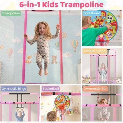Children's 6-in-1 Trampoline with Safety Net, Purple