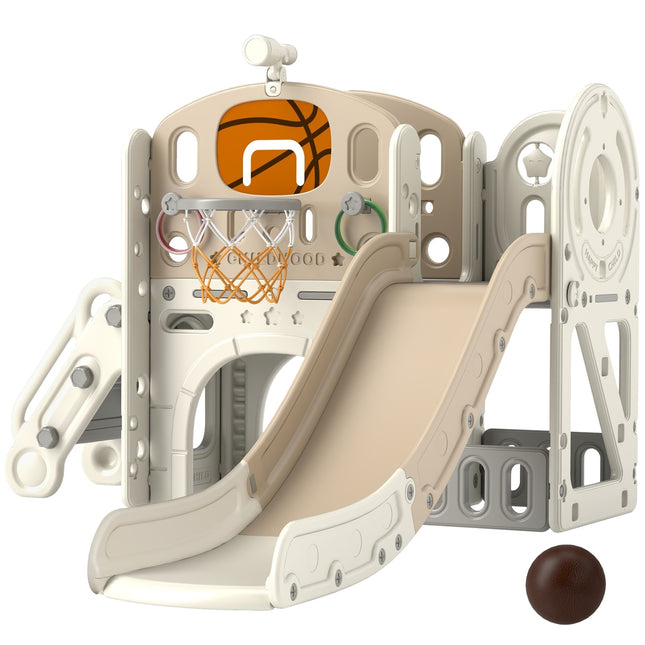 Children's 7-in-1 slide climbing frame with basketball hoop