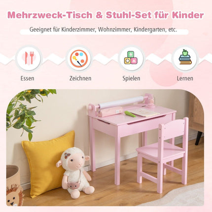 Children's Activity Table Set with Chair, Pink, Storage