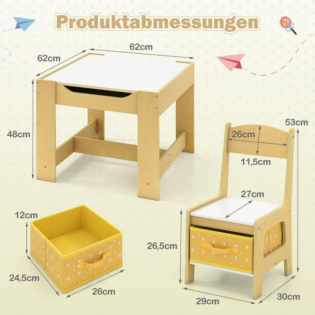 Children's Activity Table Set with Chairs, Yellow, Ages 3+