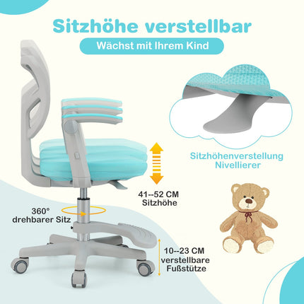 Children's Adjustable Desk Chair, 41-52 cm, Turquoise