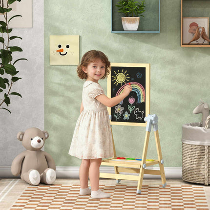 Children's Adjustable Wooden Easel with Double-Sided Board