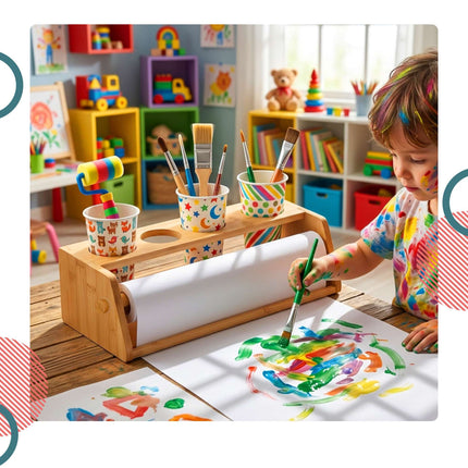 Children's Art Station with 3 Paper Rolls, Pine Wood