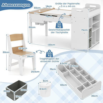 Children's Art Table Set with 2 Chairs, Adjustable Easel