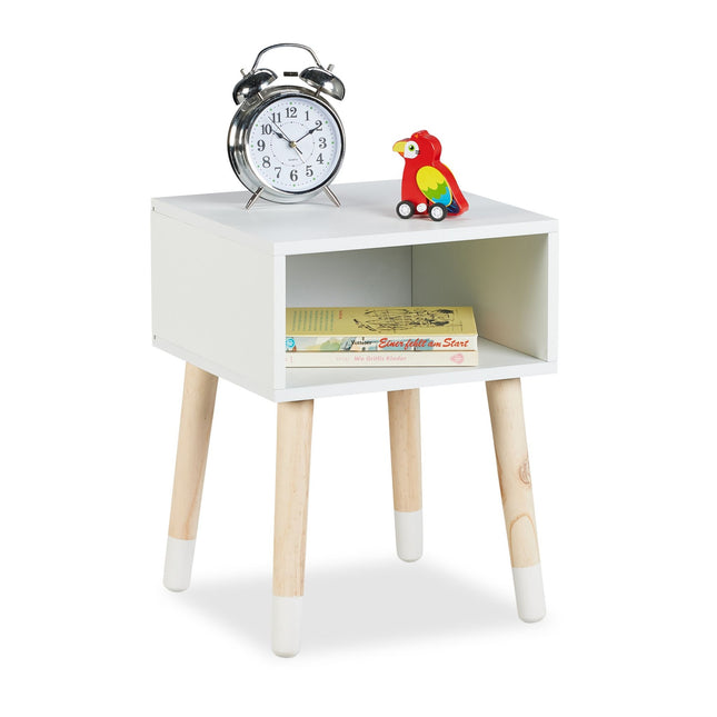 Children's Bedside Table with Shelf, Wooden Legs
