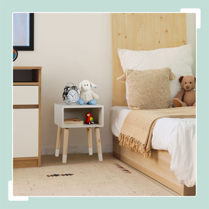 Children's Bedside Table with Shelf, Wooden Legs