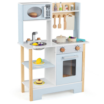 Children's Blue Play Kitchen with Microwave & Chalkboard