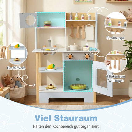 Children's Blue Play Kitchen with Microwave & Chalkboard