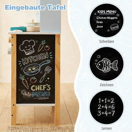 Children's Blue Play Kitchen with Microwave & Chalkboard