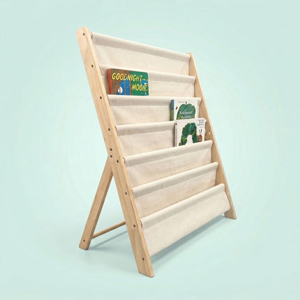 Children's Bookcase, 6 Fabric Pockets, Pine & Cotton