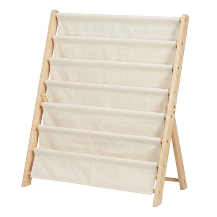 Children's Bookcase, 6 Fabric Pockets, Pine & Cotton